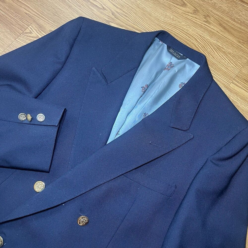 Mario di Roma Silverwoods Men’s Blazer Double Breasted Sz 40 Navy Blue USA Made